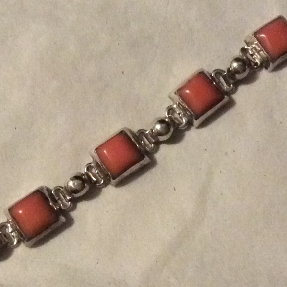 Vintage Orange Coral Sterling Silver Bracelet - Picture 8 of 12